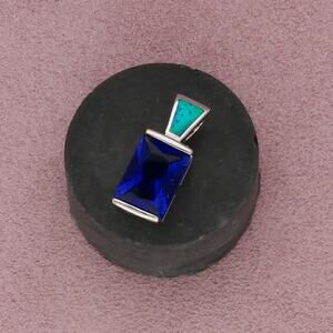 sterling silver deep blue cz & fire opal pendant